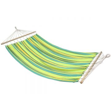 Hamac dublu cu bare din lemn, pentru 2 persoane, bumbac, 150kg, 200x150 cm, verde si galben