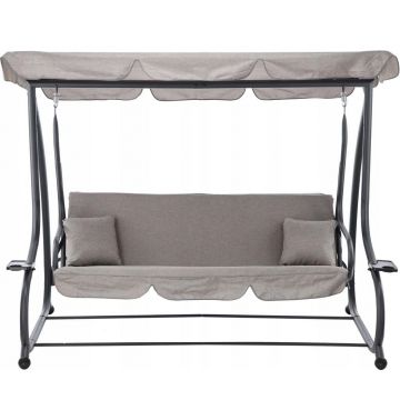 Leagan gradina 3 locuri cu baldachin reglabil, perne si suport pahare, 210x120x170 cm, gri