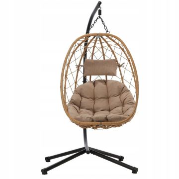 Leagan tip cuib suspendat, cu perna, cadru metalic si cos PE, 103x95x185 cm, maro
