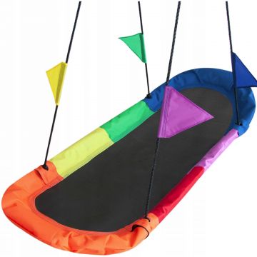 Leagan tip hamac 167x75 cm, cu rama metalica si steaguri colorate, prindere dubla, multicolor