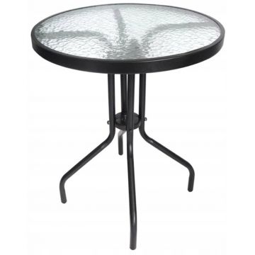 Masa pentru gradina sau balcon, cadru metalic, blat sticla, 60x70cm, negru