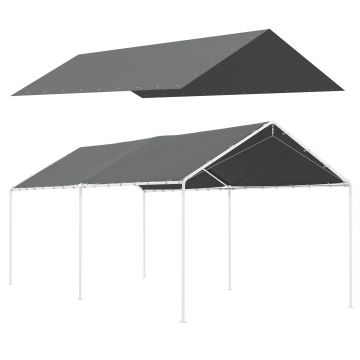 Outsunny Acoperiș Carport 10 x 20 ft, Husă de Schimb Rezistentă la UV cu Corzi Elastice, Gri Închis | Aosom Romania
