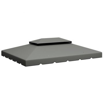 Outsunny Acoperiș de Rezervă pentru Pavilion 4x3 m cu 2 Niveluri pentru Grădină, Copertină Rezistentă la Apă din Poliester 170g/㎡ cu 8 Găuri de Drenaj, Gri Deschis | Aosom Romania