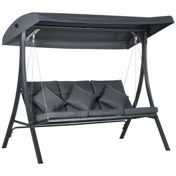Outsunny Balansoar pentru Exterior de Grădină cu 3 Locuri și Acoperiș Reglabil, Perne Decorative, 202x115x168 cm, Gri | Aosom Romania