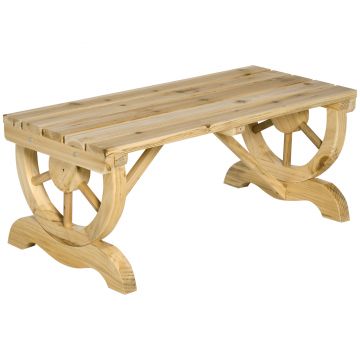 Outsunny Bancă de Grădină cu 2 Locuri, Design cu Roți, Bancă de Exterior din Lemn de Brad, pentru Terasă, Patio și Curte, 98x50x39,5 cm, Aspect Lemn Natural | Aosom Romania