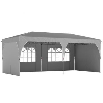 Outsunny Foișor 3x6 m Pliabil Tip Pop-Up cu Înălțime Reglabilă, Pereți Laterali, Benzi Reflectorizante, Saci de Nisip, Geantă de Transport, UV50+, pentru Camping, Petreceri, Gri Deschis | Aosom Romania