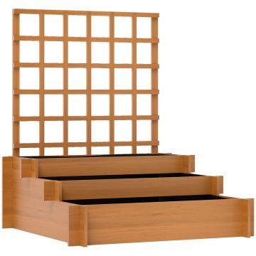 Outsunny Jardinieră cu 3 Niveluri și Grilaj pentru Plante Cățărătoare, Straturi Ridicate din Lemn, 95x95x110cm, Natural | Aosom Romania
