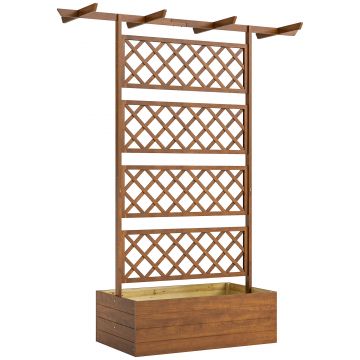 Outsunny Jardinieră cu grilaj, cutie de plante pătrată din lemn cu spalier posterior pentru plante cățărătoare și acoperiș | Aosom Romania