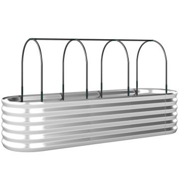Outsunny Jardinieră Exterioară Mare cuHusă de Seră și Plasă Fund Deschis pentru Patio Terasă 200x60x103 cm Argintiu | Aosom Romania