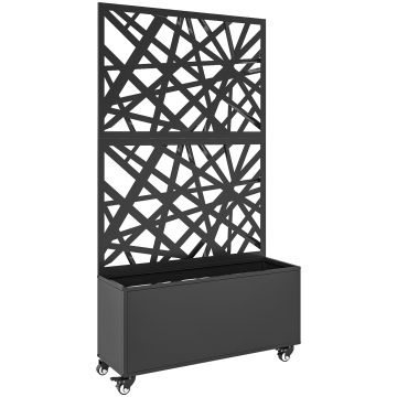 Outsunny Jardinieră pentru Grădină cu Roți și Grilaj, Jardinieră pentru Exterior cu Găuri de Drenaj din Metal, pentru Flori și Legume, pentru Grădină și Balcon, 90x30x160 cm, Negru | Aosom Romania