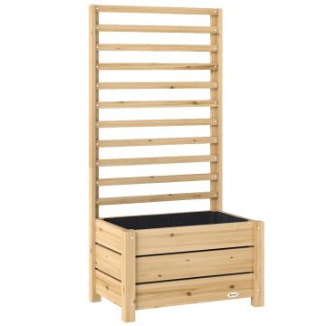 Outsunny Jardiniere înaltă cu spalier din lemn, ghiveci înălțat cu orificiu de scurgere și material nețesut 60 x 39 x 120 cm lemn natural | Aosom Romania