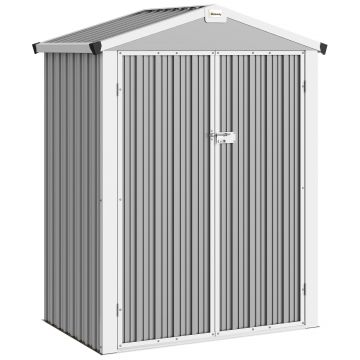 Outsunny Magazie de Grădină 1.1m² din Oțel Zincat, Magazie cu Porți Duble Largi Blocabile, Acoperiș Înclinat, Mănuși, Spațiu pentru Unelte, 133x87x178 cm, Gri Argintiu | Aosom Romania