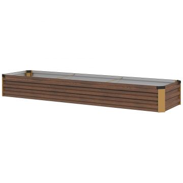 Outsunny Pat de Grădină Ridicat 405L, Jardiniere de Exterior din Oțel Galvanizat cu Bază Deschisă, pentru Plante, Flori și Legume, 240x60x30 cm, Imitație Lemn Închis | Aosom Romania