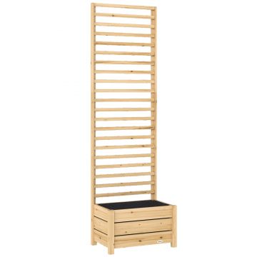 Outsunny Pat înălțat cu spalier din lemn, jardiniere înălțată cu spalier, orificiu de scurgere, căptușeală textilă, 60 x 39 x 200 cm, lemn natural | Aosom Romania