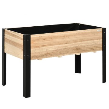 Outsunny Pat înalt de grădină, cutie pentru flori, ghiveci, pat pentru plante aromatice cu material nețesut, lemn masiv, oțel, Lemn natural+Negru 120 x 60 x 74 cm | Aosom Romania