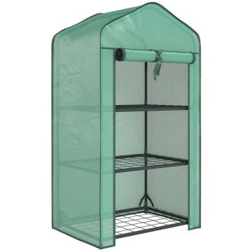 Outsunny Seră de grădină cu 3 rafturi, seră de balcon, prelată PE întărită, cadru din oțel, 59 x 39 x 127 cm, verde | Aosom Romania