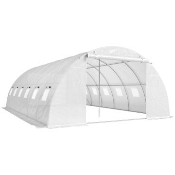 Outsunny Seră tunel cu 2 bare de susținere, 2 uși rulante și ferestre cu plasă, învelitoare din PE anti-UV, alb | Aosom Romania