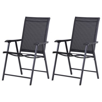 Outsunny Set 2 Scaune de Grădină Pliabile cu Brațe, Scaune pentru Prânz de Exterior din Metal și Texteline, pentru Terasă, Balcon, Curte, Interior și Exterior, 58x64x94cm, Negru | Aosom Romania