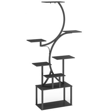 Outsunny Suport pentru Plante cu 8 Rafturi în Formă de S, Suport Ghivece Metalic pentru Interior și Exterior, pentru Grădină, Balcon, Terasă, Cameră de Zi, 74x26x158,5 cm, Negru | Aosom Romania