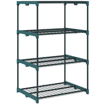 Outsunny Suport Vertical pentru Plante cu 4 Niveluri din Oțel și Plastic, Suport pentru Ghivece de Interior și Exterior, Grădină, Balcon, 67x49x105 cm, Verde Închis | Aosom Romania