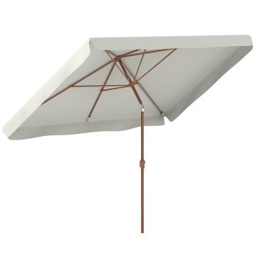 Outsunny Umbrelă de Grădină 2x3 m Inclinabilă cu Deschidere cu Manivelă, Orificiu de Ventilație și Margine cu Volane, Umbrelă de Exterior Dreptunghiulară Anti-UV 50+ din Aluminiu și Poliester de 180 g/㎡, Crem | Aosom Romania