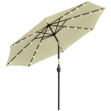 Outsunny Umbrelă de Grădină Inclinabilă Ø265 cm cu 32 Lumini LED Solare și Manivelă, Umbrelă de Exterior cu 8 Spițe, din Oțel, Poliester, pentru Terasă, Curte, Balcon, Bej | Aosom Romania