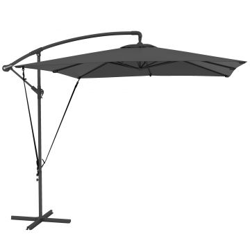 Outsunny Umbrelă de Grădină Suspendată 2.47x2.47 m, Umbrelă de Exterior cu Bază în Cruce, Corzi Antivânt, Gri Închis | Aosom Romania