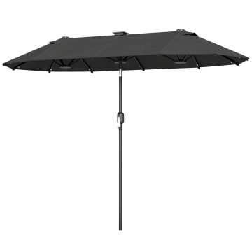 Outsunny Umbrelă dublă, umbrelă pentru terasă, înclinabilă, cu panou solar, 35 LED-uri, cadru din oțel, gri, 2,92 x 1,50 x 2,18 m | Aosom Romania