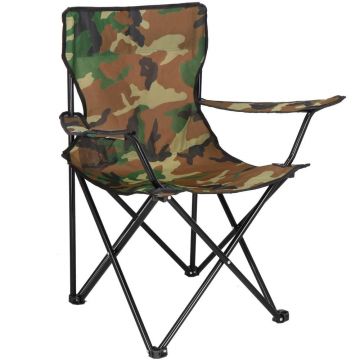 Scaun pliabil camping sau pescuit, suport pahar, 80x40x45cm, camuflaj
