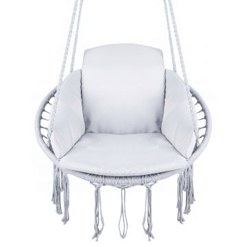 Scaun rotund Sersimo tip leagan suspendat cu perna Confort casa sau gradina, gri