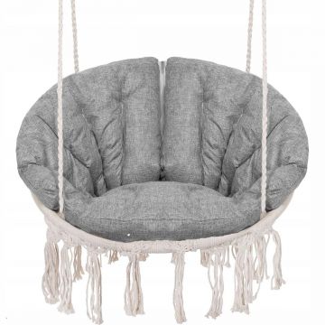 Scaun rotund Sersimo tip leagan suspendat cu perna Confort Plus casa sau gradina, bej