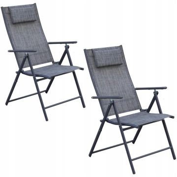 Set 2 scaune reglabile de gradina cu tetiera, textilene si cadru metalic, 57x68x106 cm, gri