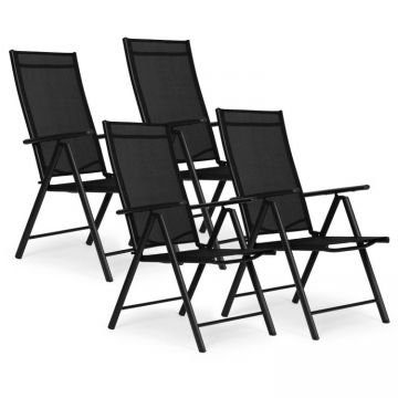 Set 4 scaune gradina 70x57x106 cm, pliante cu spatar reglabil 7 pozitii, structura otel si textilena, negru