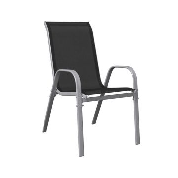 Set De Fotolii De Grădină in metal, textil negru, argintiu