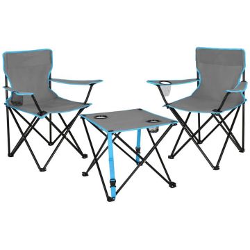 Set masa pliabila cu 2 scaune, structura metalica, husa transport, 47x47x45 cm, gri