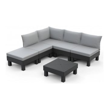 Set mobilier gradina Keter Elements, 5 locuri cu coltar, gri inchis, perne incluse