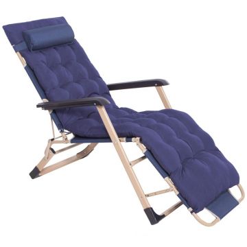 Sezlong metalic reglabil pe pozitii, cu perna si tetiera, 120kg, albastru