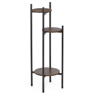 Suport pentru flori, rotund cu 3 polite, structura metalica si MDF, 32x32x81 cm, negru