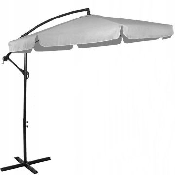 Umbrela de gradina cu brat lateral banana, cu husa, 300cm, gri deschis
