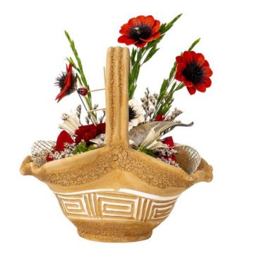 Aranjament Floral din Ceramica, Cos Mijlociu cu Flori