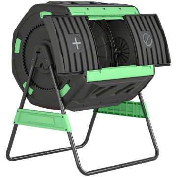 Compostor de Grădină Rotativ Outsunny 200L cu Cameră Dublă, Rotație 360°, Guri de Aerisire, Mănuși, din PP Fără BPA, pentru Compostare Deșeuri Organice din Bucătărie, Grădină și Curte | Aosom Romania