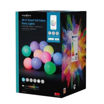 Ghirlanda Luminoasa Decorativa Smart Wi-Fi Nedis, 10 LED-uri, RGB, 9 m, Android / iOS