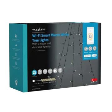 Ghirlanda Luminoasa Decorativa Smart Wi-Fi Nedis, 200 LED-uri, Alb Cald, 5 x 4 m, Android / iOS