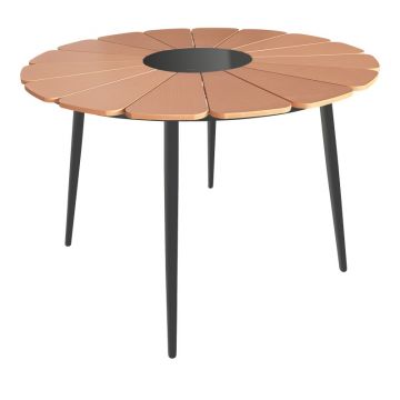 Masă de Grădină Pinap, negru/natural, 110x110x74 cm