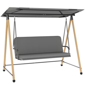 Outsunny Balansoar de Grădină cu 3 Locuri, cu Copertină Reglabilă Impermeabilă și Pernă Detașabilă, Capacitate Maximă 360 kg, 208 x 125 x 180 cm, Gri | Aosom Romania