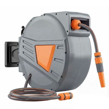 Outsunny Bobină furtun retractabil 20+1,6 m cu duză 2 moduri, blocare automată, retragere controlată, suport, Portocaliu | Aosom Romania