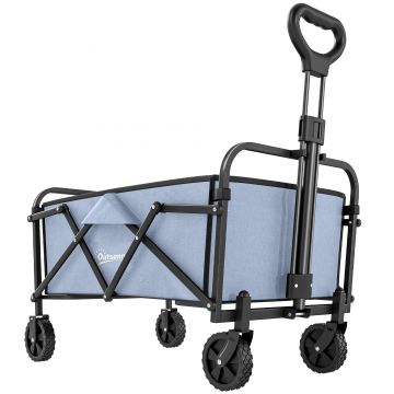 Outsunny Cărucior de Grădină Remorcă de Transport Pliabil pentru Toate Terenurile 66L Sarcină 68kg Mâner Reglabil 81 x 45 x 89 cm Gri | Aosom Romania