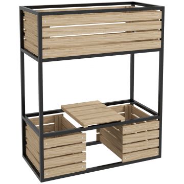 Outsunny Casetă de plantare, scară pentru flori, jardinieră înaltă, rezistentă la intemperii, 3 ghivece, 83 cm x 39 cm x 100 cm, natur + negru | Aosom Romania