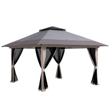 Outsunny Cort pliabil pop-up cu înălțime reglabilă Protecție UV50+ dublu acoperiș și plasă anti-țânțari 4x4x2,8 m gri deschis | Aosom Romania