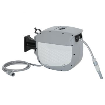 Outsunny Derulator pentru furtun retractabil 20+1,9 m cu duză 2 moduri blocare automată și retragere controlată suport gri | Aosom Romania